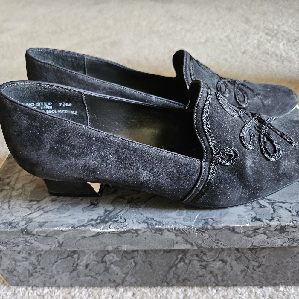 Madeline Stuart Black Suede Knot-Trim Loafers